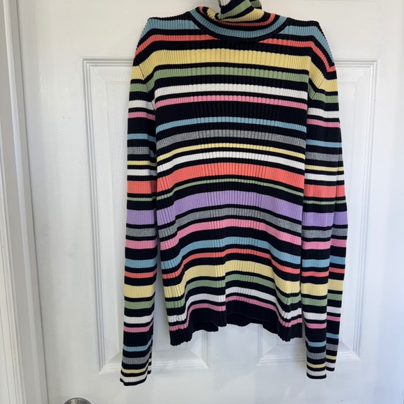 Y2k Women's Jones New York Sport Retro Striped Cotton Turtleneck Sweater - Picture 5 of 6